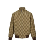 Gucci Beige GG Monogram Jacquard Full-Zip Stand Collar Harrington Bomber Jacket