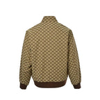 Gucci Beige GG Monogram Jacquard Full-Zip Stand Collar Harrington Bomber Jacket