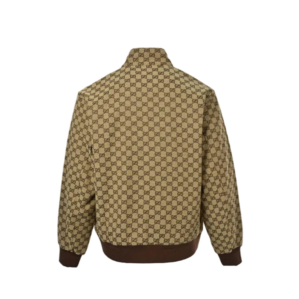 Gucci Beige GG Monogram Jacquard Full-Zip Stand Collar Harrington Bomber Jacket