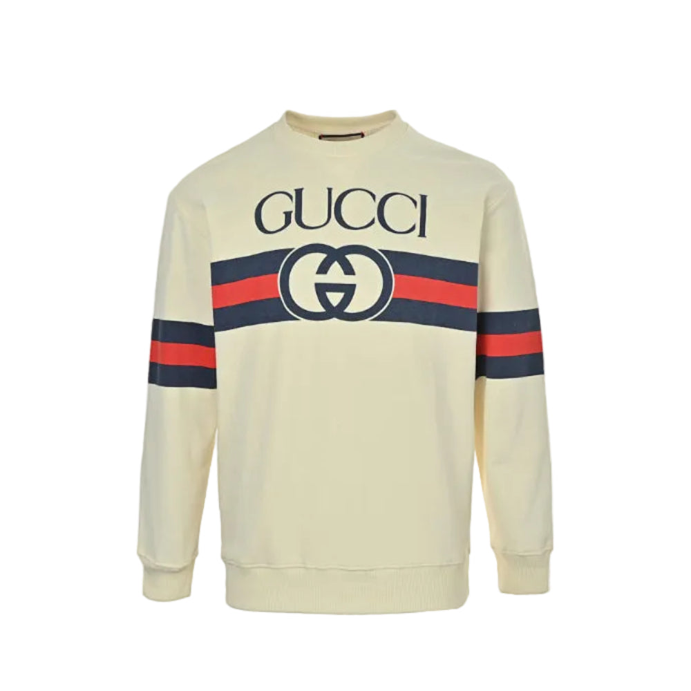 Gucci Off-White Web Stripe GG Circle Wordmark Crewneck Sweatshirt