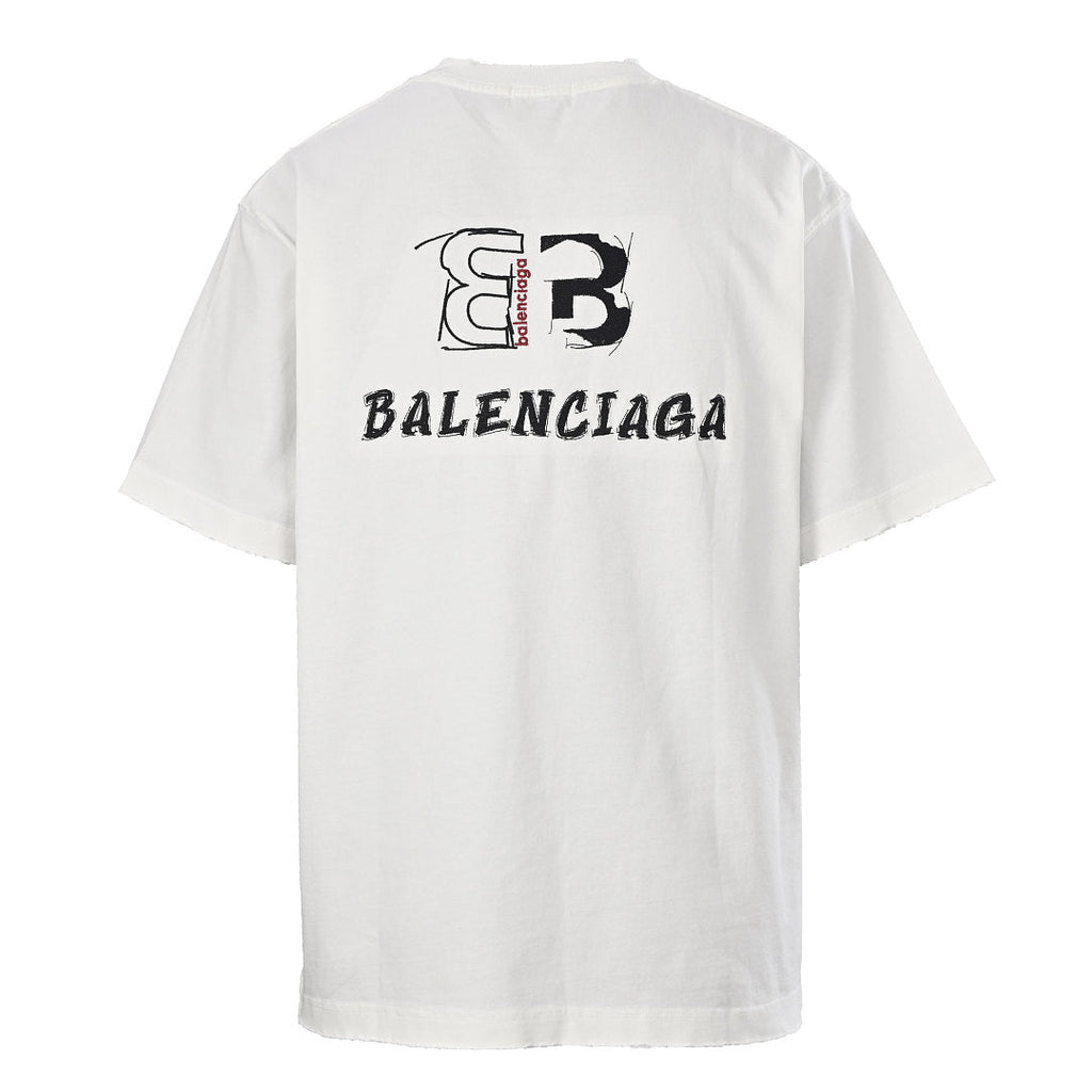 Balenciaga BLCG Double-B Contrast Logo T-Shirt – White