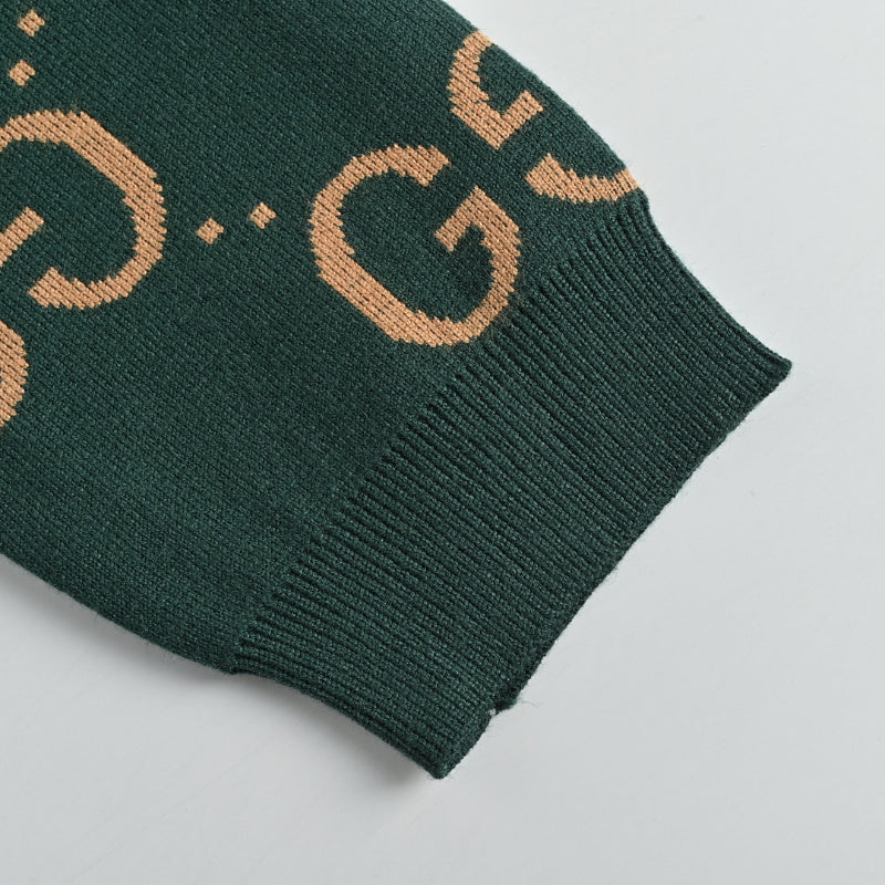 Gucci Forest Green All-Over Monogram Jacquard Crewneck Knit Sweater