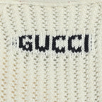 Gucci Ivory Open-Knit V-Neck Button Cardigan with Stripe Trim