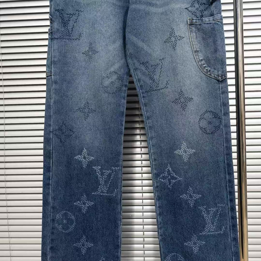 Louis Vuitton Logo-Embroidered Straight-Leg Jeans