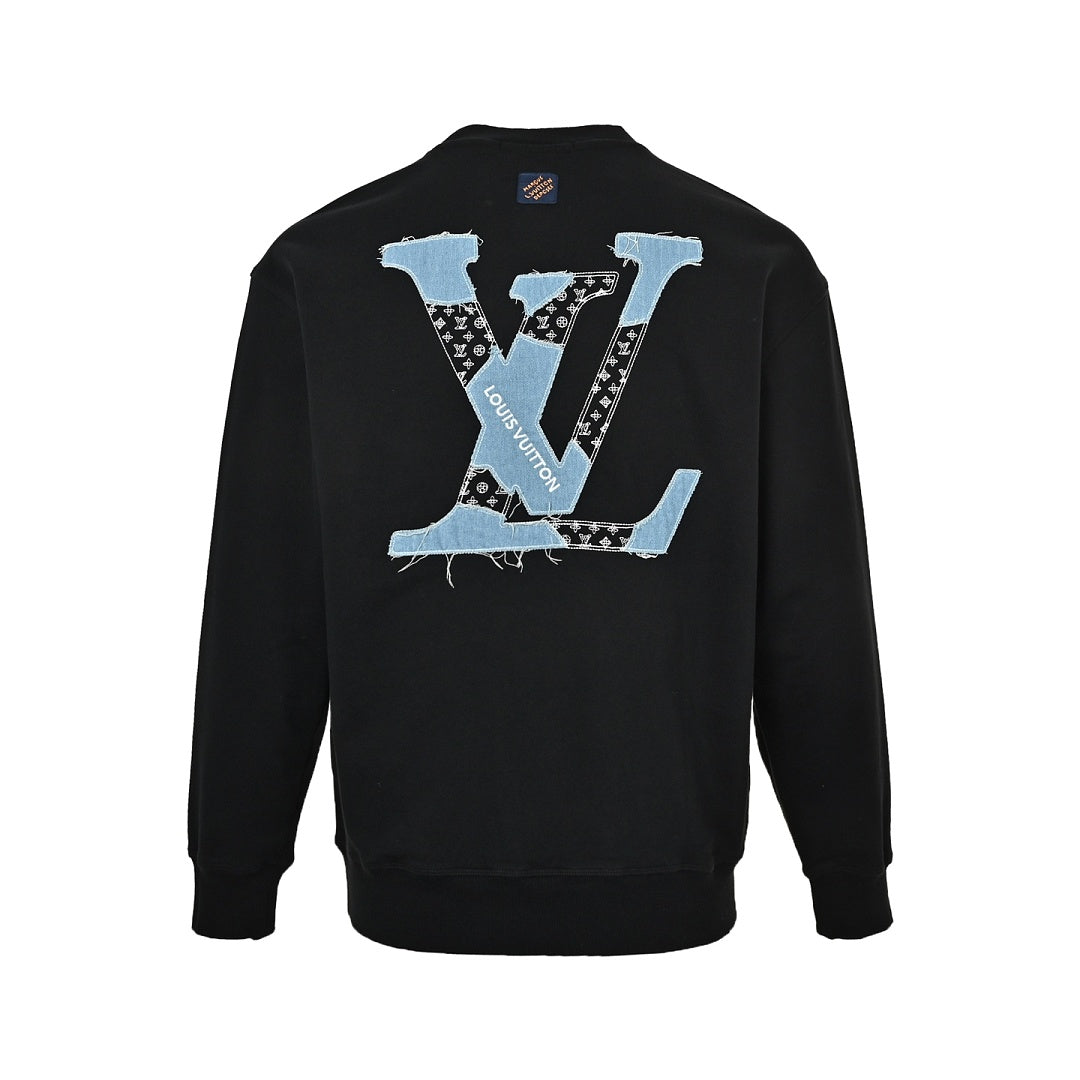 LOUIS VUITTON Patchwork Denim LV Monogram Crewneck Sweatshirt